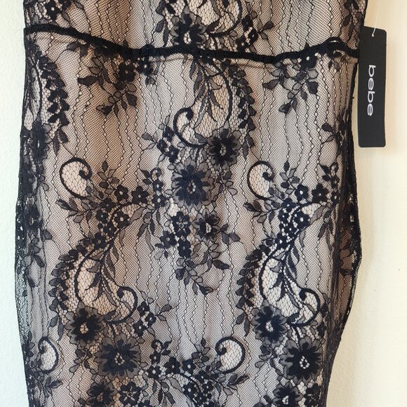 BeBe Black Floral Chantilly Lace Lined Midi Party Dress Small NWT - Picture 3 of 16